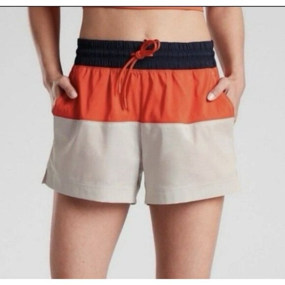 Athleta Womens 10 Oahu Shorts Color-block Drawstring Pockets Pull On - Picture 1 of 9